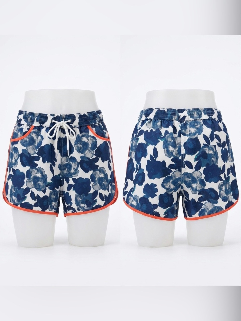 Hollister Blue Floral Athletic Shorts with Orange Trim Swim Short Beach